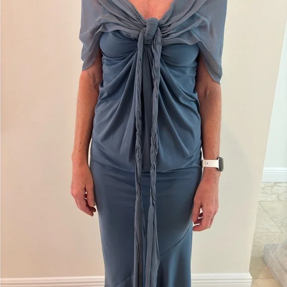 Rene Ruiz Blue Gray Ruched Gown - Picture 3 of 5